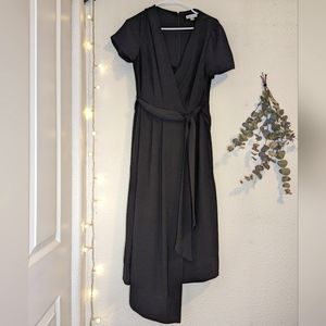 Calvin Klein Short Sleeve Waist Tie Low Cut Midi Dress